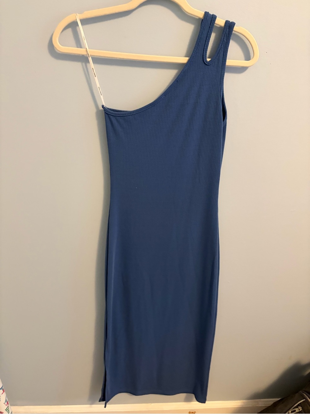 Rolla Coster One-Shoulder Ribbed Slate Blue Midi Dress
